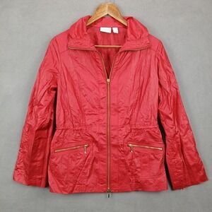 Zenergy By Chico's Windbreaker Jacket Womens 0 Red Lined Zip Up Cinch Waist